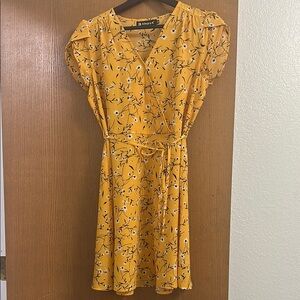 Yellow Floral Wrap Dress